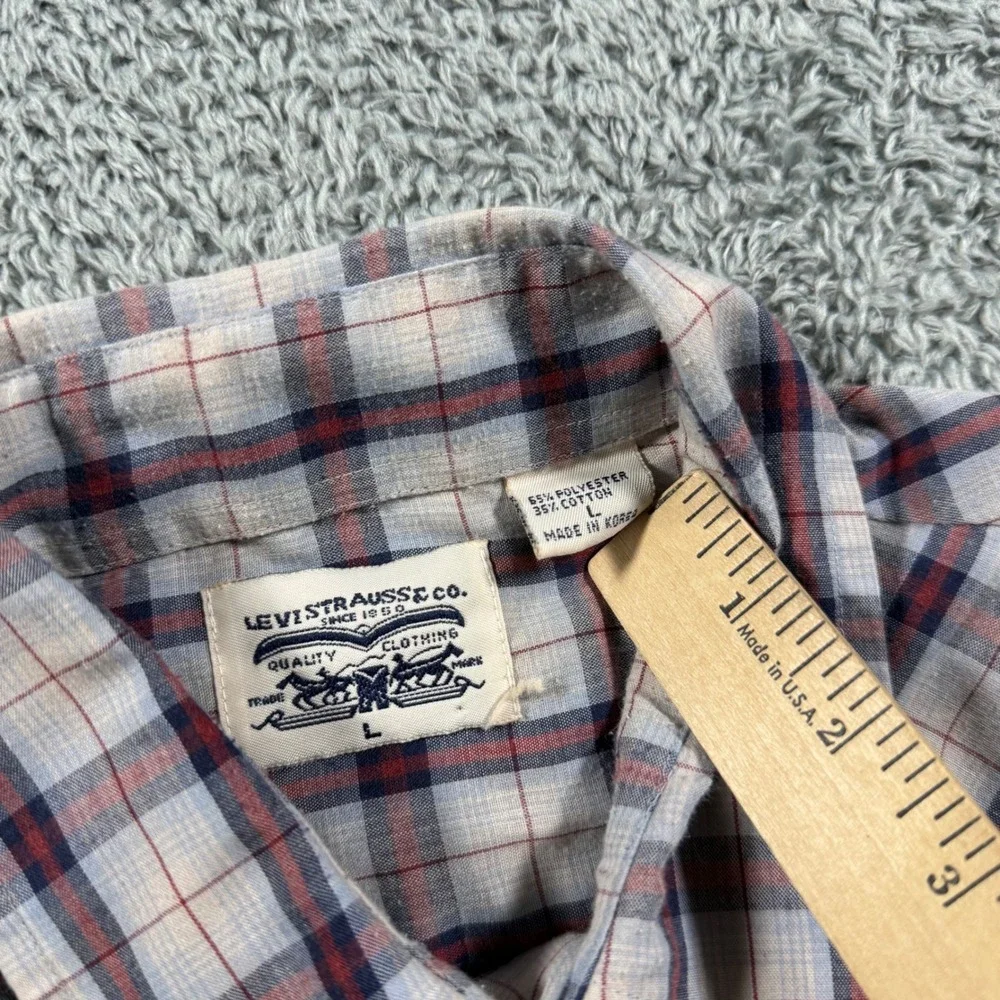 VTG Levi's Western Snap Shirt Paper Thin Men Large White Plaid Pearl Snap LS